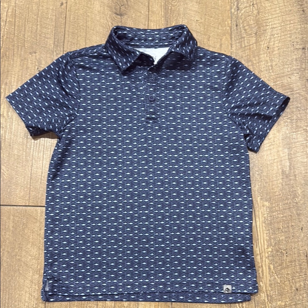 Navy Blue Patterned Kids Polo Shirt